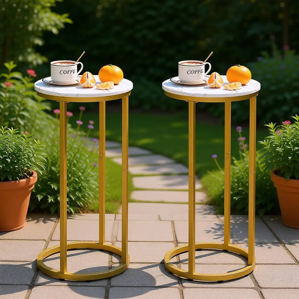 

Набор из 2-х столиков для закусок из золотистого металла и дерева для гостиной и спальни, идеально подходит для небольших помещений, простая сборка