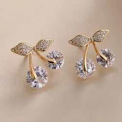 New Design Petite Cherry Delicate Stud Earrings For Women Lovely Cute Zircon Rhinestone Bow Bowknot Earring Usual Jewelry Gifts