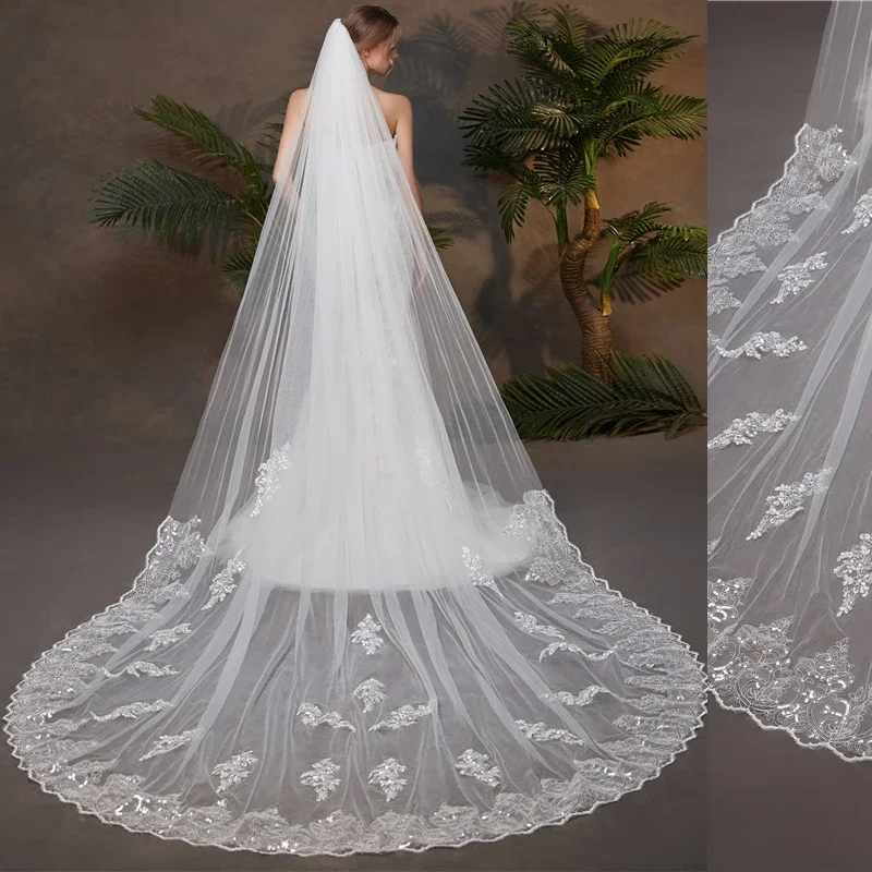 

Wedding veil with sequins and techniques, long bridal veil, bridal veil with comb