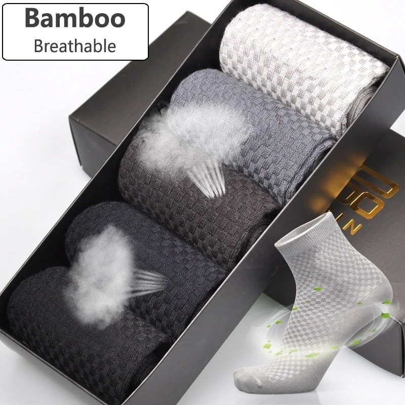 Classic Bamboo Men Socks Cotton Fibre Breatheable Business Sock Odorless Sport Deodorant Man Long Tube Socks 5 Pairs Lot