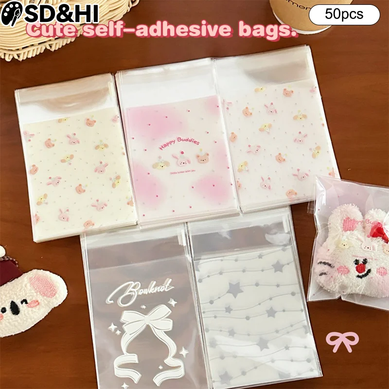 

50Pcs Cute Cartoon Resealable Bags Self Adhesive Creative Cookie Bags Small Candy Bags Snack Bags Fashion Gift Packaging Bag