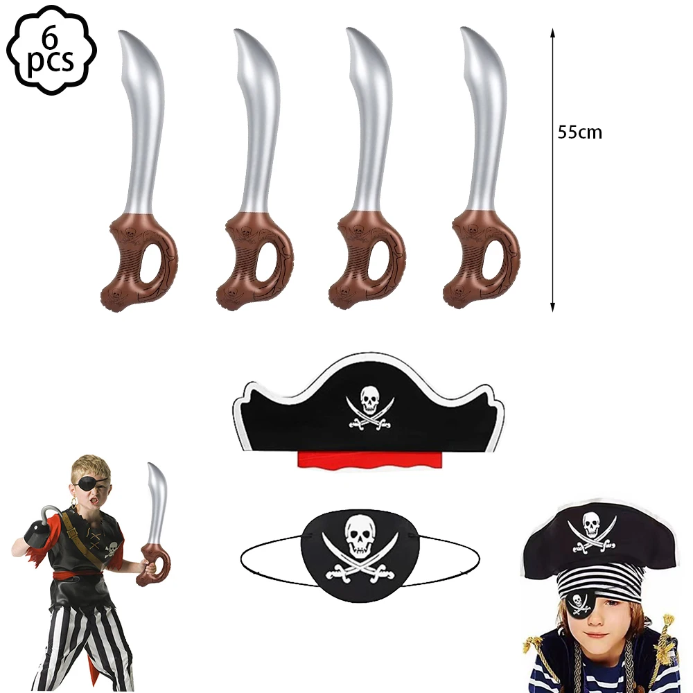 6 uds. Favores de fiesta pirata, pulseras piratas, pulseras de goma, pulseras de calaveras piratas, decoración de fiesta de cumpleaños pirata para niños, juguete de regalo