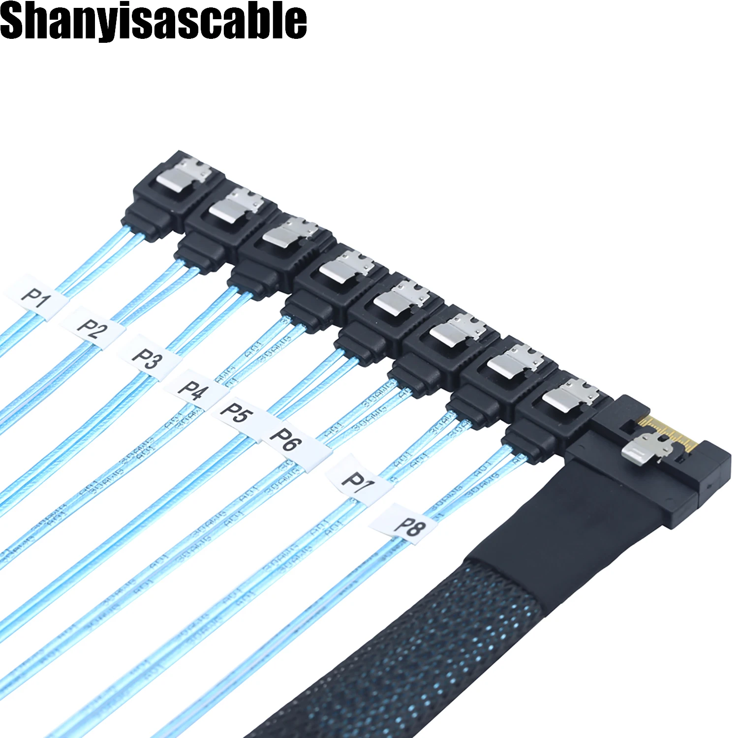 

0.5M All inclusive Anti oblique insertion SFF-8654 8i PCI-E Ultraport Slimline 4.0 to 8X SATA 7P female Cable