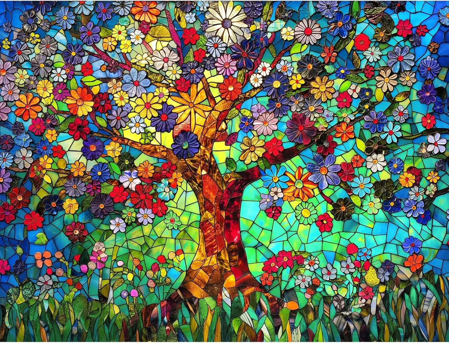 520/500/300 Pieces Wooden Puzzle for Stained Glass Tree Jigsaw Puzzles for Challenging Family Activity Games Party Birthday Gift