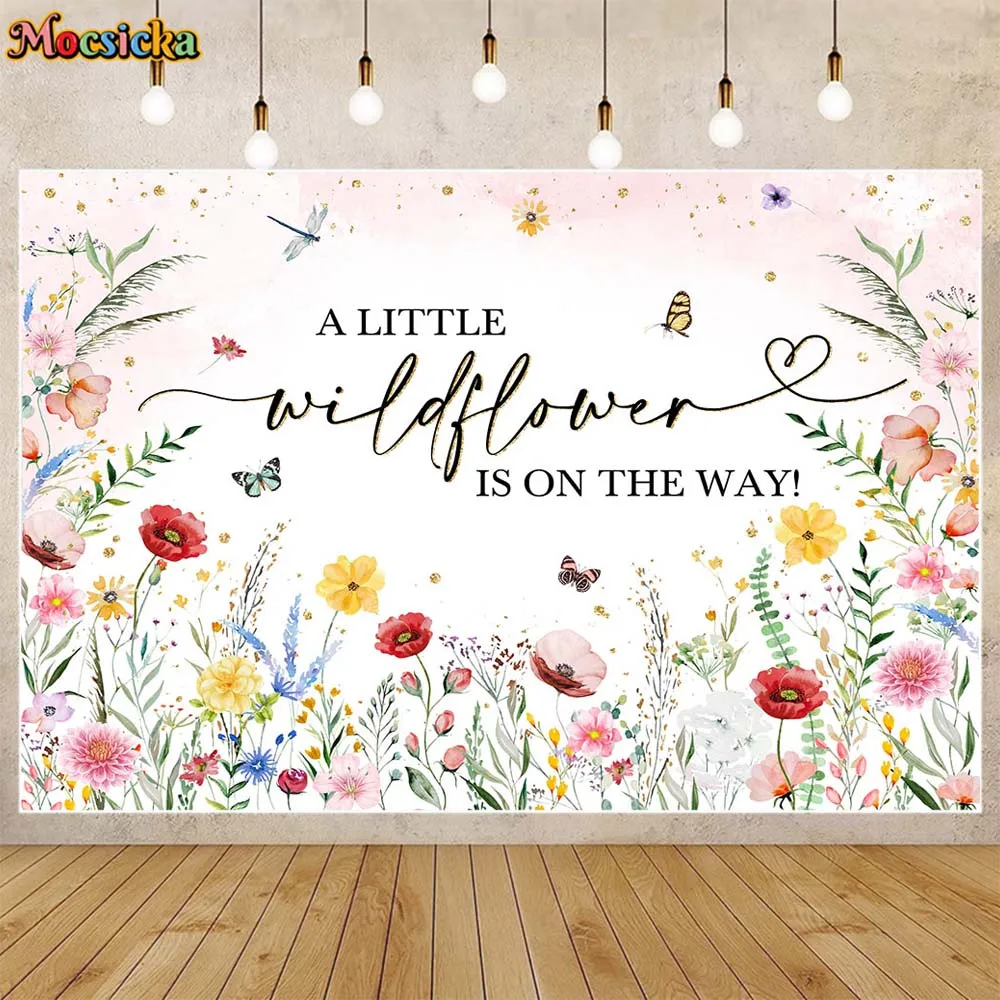 

Mocsicka A Little Wildflower Is On The Way Photo Background Newborn Girl Welcome Party Decoration Baby Shower Backdrop Photocall