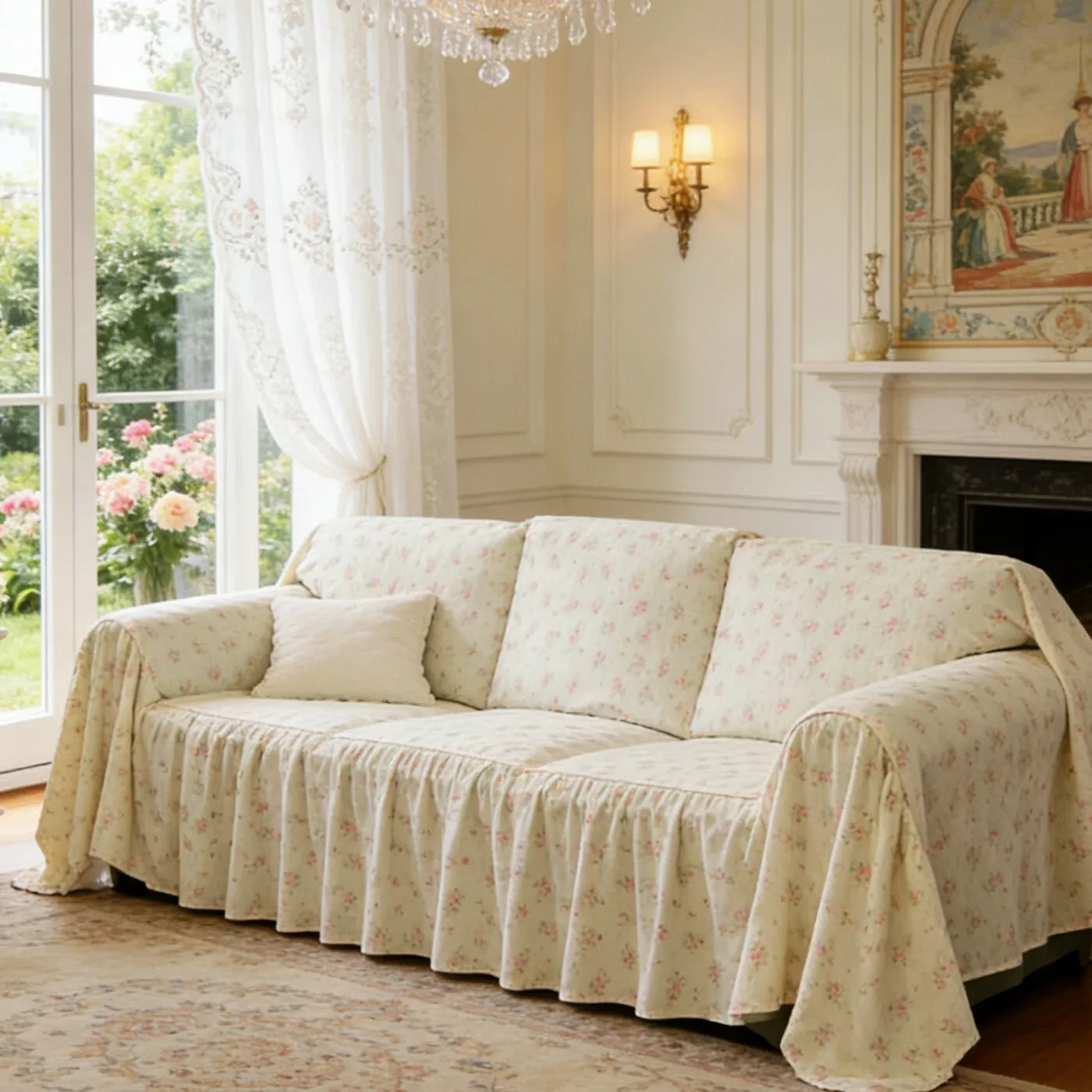 Korean Pink Small Floral Princess Pastoral Style Pure Cotton Sofa Towel 2 and 3 Seater Sofa Cover Lace Extra Large Size