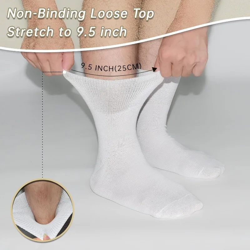 12 Paar Diabetiker-Socken mit elastischen Bündchen, nicht bindenden Oberteilen, extra lockerem und atmungsaktivem Design für Komfort – Detail 1