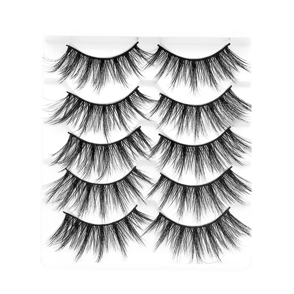 QSTY 5 Pairs 3D Mink Hair False Eyelashes Thick Curled Full Strip Lashes Eyelash Extension Fashion Women Eyes Makeup