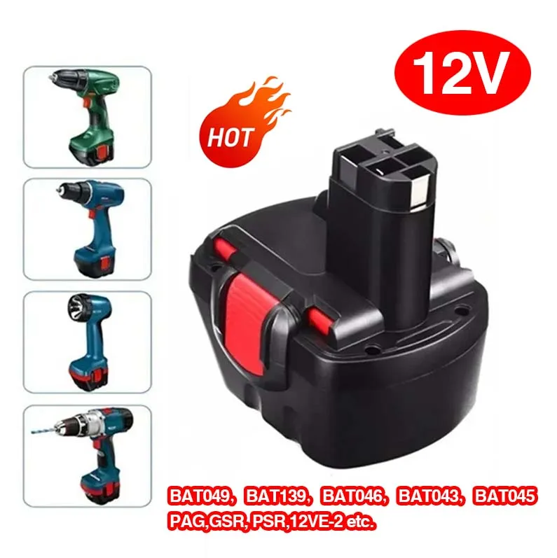 

For BOSCH 12V Power Tool Battery for BAT043 BAT045 BAT120 GSR 12 VE-2 2607335709 2607335557 NiMH Battery 12800mAh