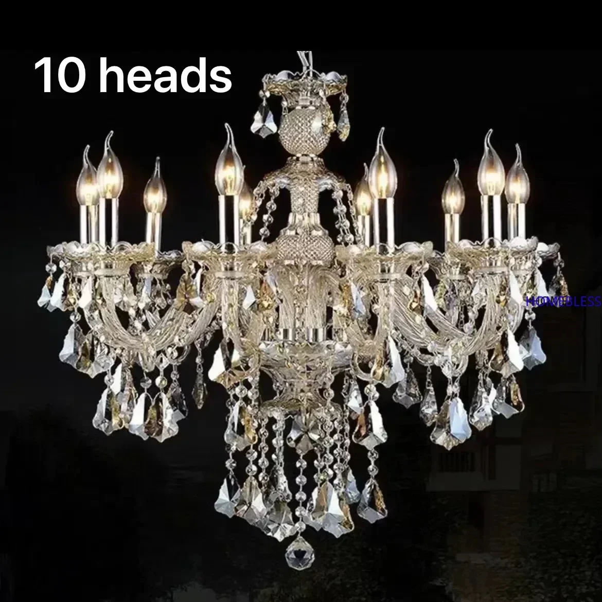 E14 Candle Bulb Decoration Crystal Chandelier Luminaria Family Living Room LED Lighting 6/8/10 Heads Wall Lamp Cognac Pendant