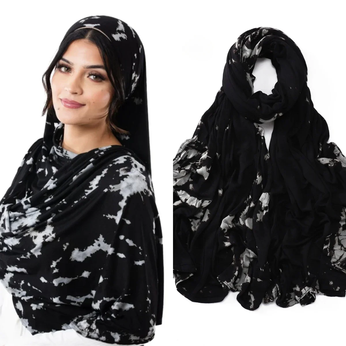 

Soft Breathable Muslim Hijab for Women Mercerized Cotton Turban Tie-dyed Shawl Handkerchief Head Scarf New