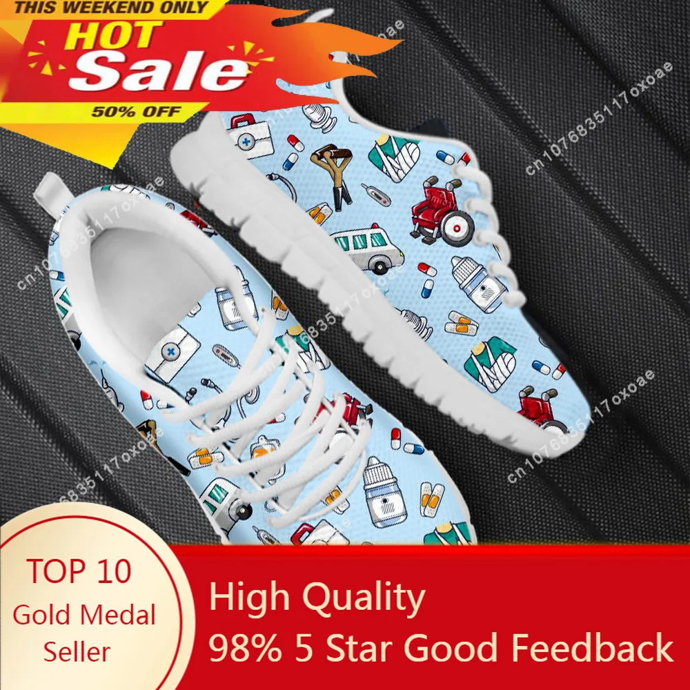 

Spring Nurse Flat Shoes Women Cute Cartoon Nurses Printed Women's Sneakers Shoes Breath Mesh Flats Zapatos de Mujer