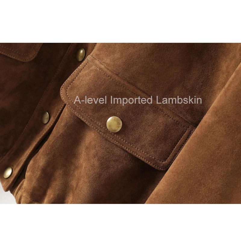 A-level Imported Lambskin Women Real Leather Jacket Coats Fall Vintage Deep Brown Female Casual Goat Sheepskin Suede Jackets