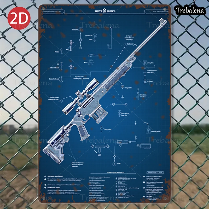 

1 шт. 2D плоский 8*12 дюймов металлический знак винтовка Blueprint Art винтажный металлический знак декор