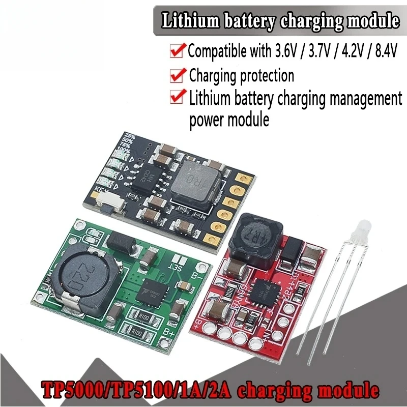 TP5100 charging management power supply module board TP5000 1A 2A compatible with 4.2V 8.4V single and double lithium batteries