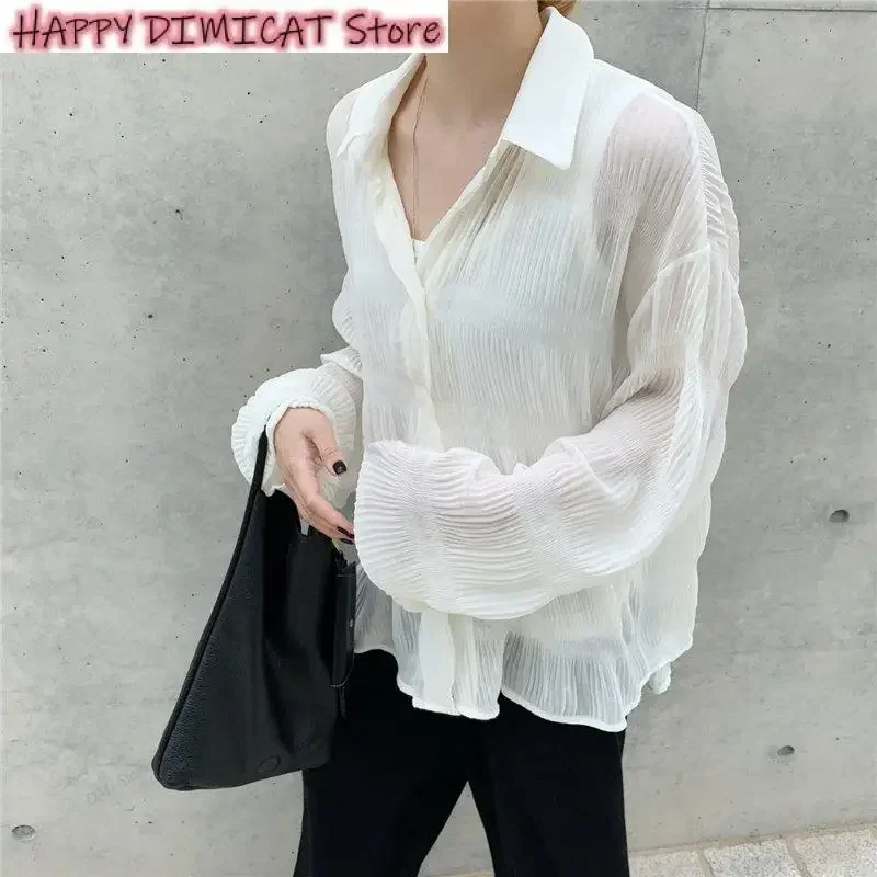 

Loose Slender Full Sleeves Free Shirts for Women, Female Casual Folds, Alternate Elegant Blouses, Harajuku Tops, New Design