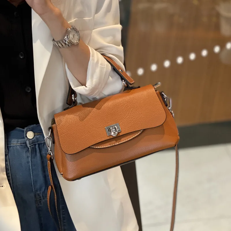 100% Genuine Leather Women Bags Lady Luxury New Satchel Square Shoulder Bag Solid High Qaulity Handbag Girls Fashion Casual Tote