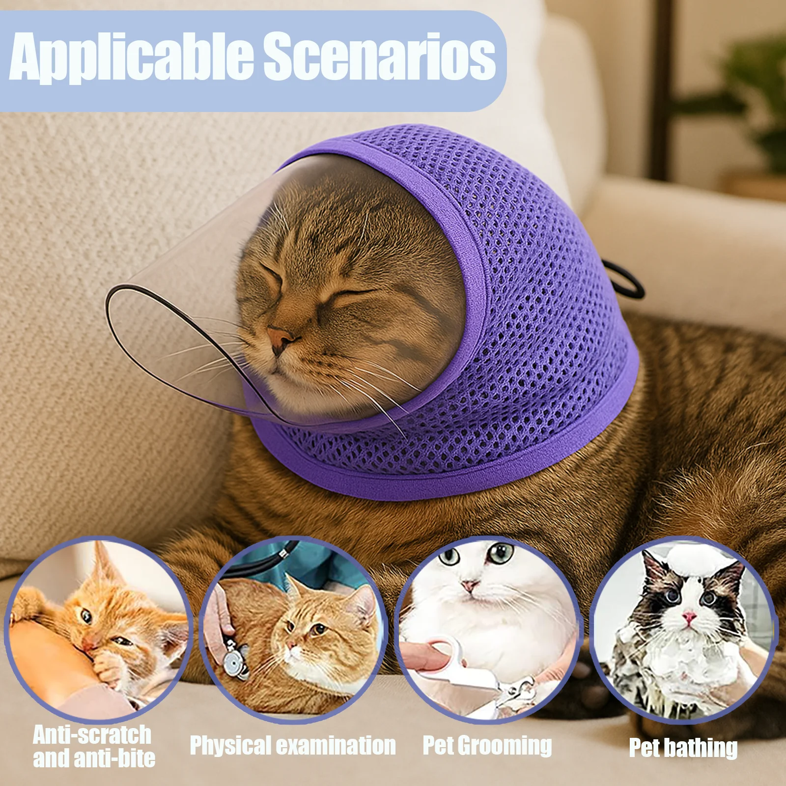 Cat Mask Net Fabric Breathable Good Vision Prevent Accidental Ingestion Post-operative Recovery Prevent Licking