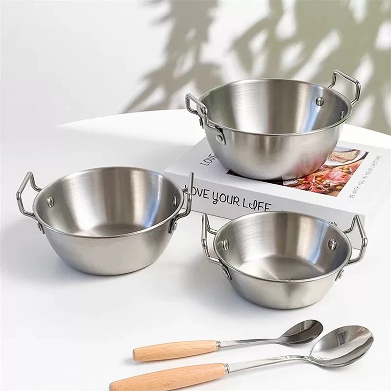 Olla de acero inoxidable para mariscos y arroz, sartén para paella, platos para aperitivos de picnic, utensilios de cocina, cacerola, ollas secas con asa para cocina