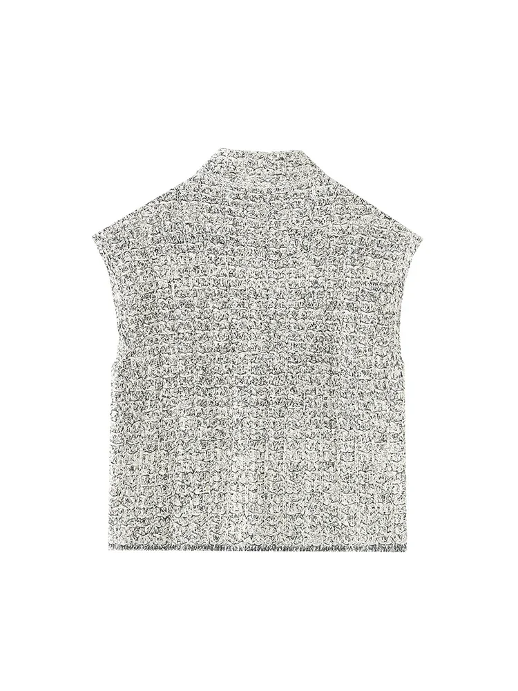 LIBIELIY 2024 European And American Style Women's New Fashion Versatile Metallic Color Line Texture Knitted Vest
