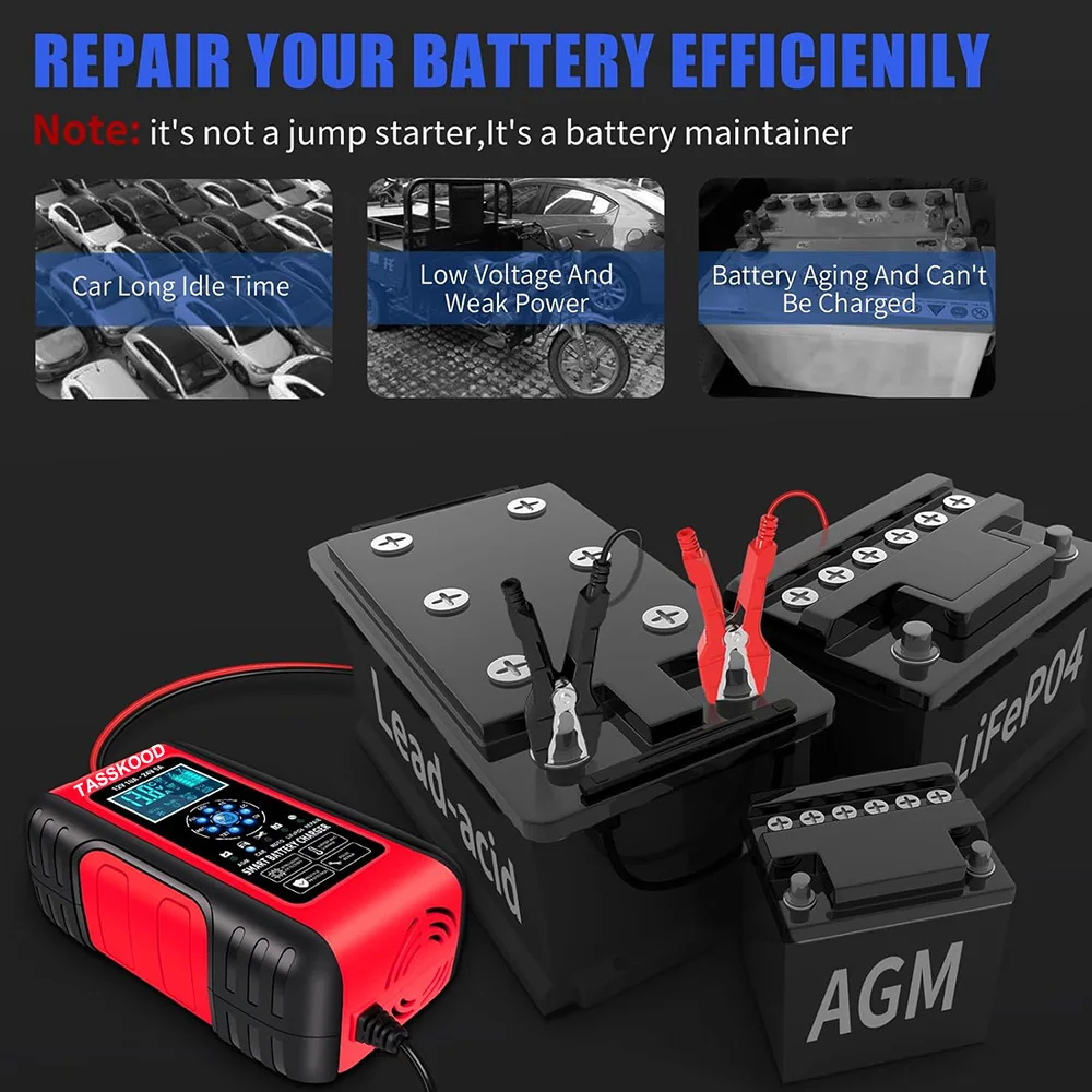 شاحن بطارية السيارة 10A Lifepo4 شاحن بطارية السيارة من حمض الرصاص، شاحن هزيلة للسيارات 12/24 فولت الكل في 1 صيانة البطارية