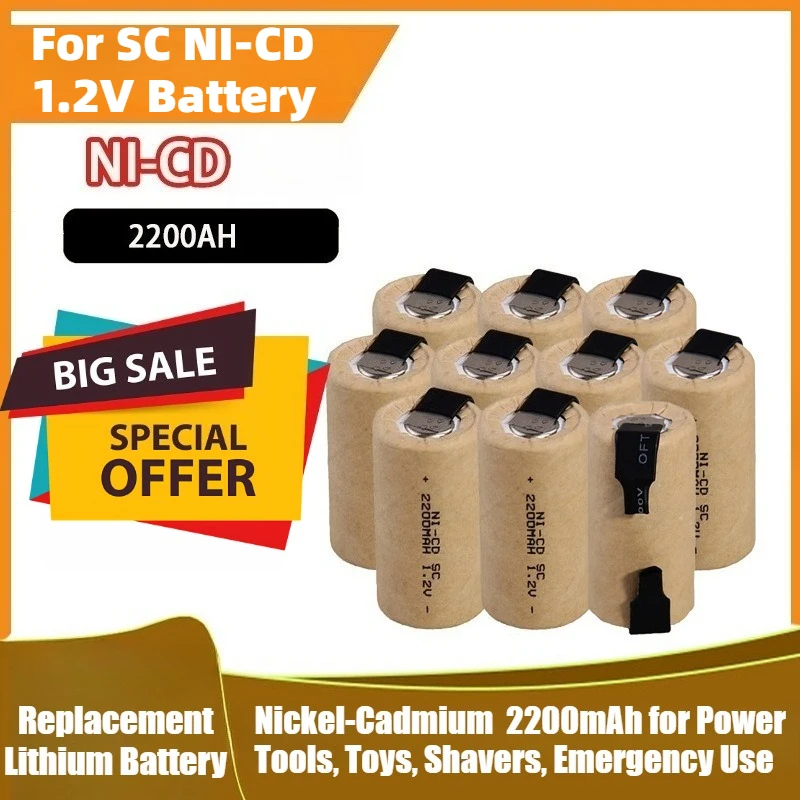 

For SC NI-CD 1.2V Nickel-Cadmium Rechargeable Battery 2200mAh for Power Tools, Toys, Shavers, Emergency Use
