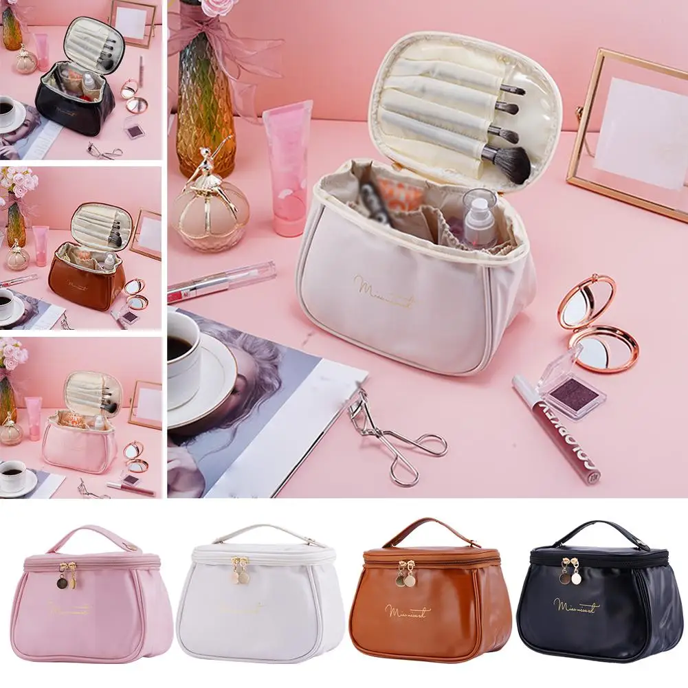 PU Leather Double Layer Makeup Bag Large Capacity Cosmetic Bags Luxury Cosmetics Organizer Women's Travel Essentials
