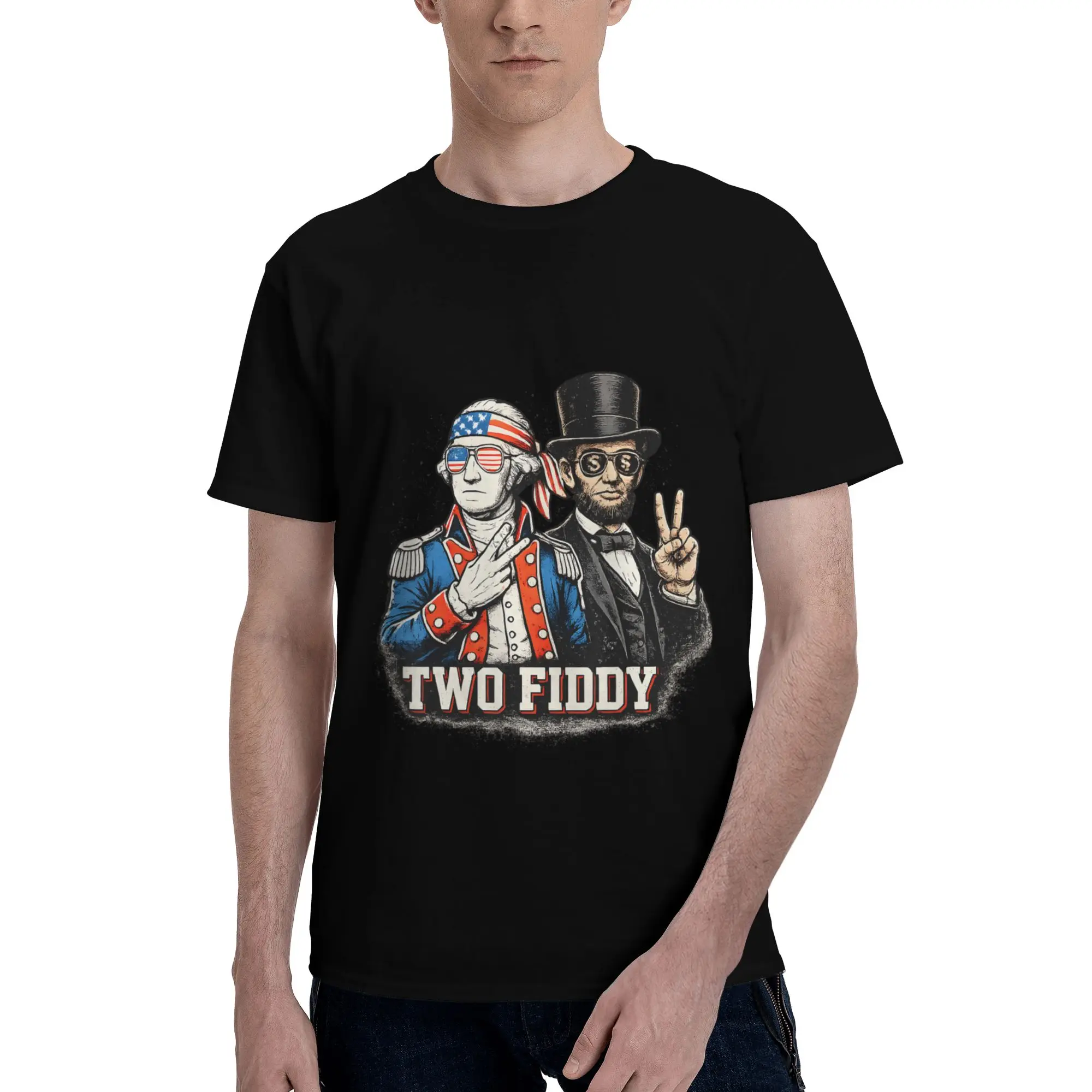 Two Fiddy George Washington & Abraham Lincoln Vintage Men's T-Shirt Clothes  Humorous Tee Shirt Short Sleeve fugees Pure Cotton