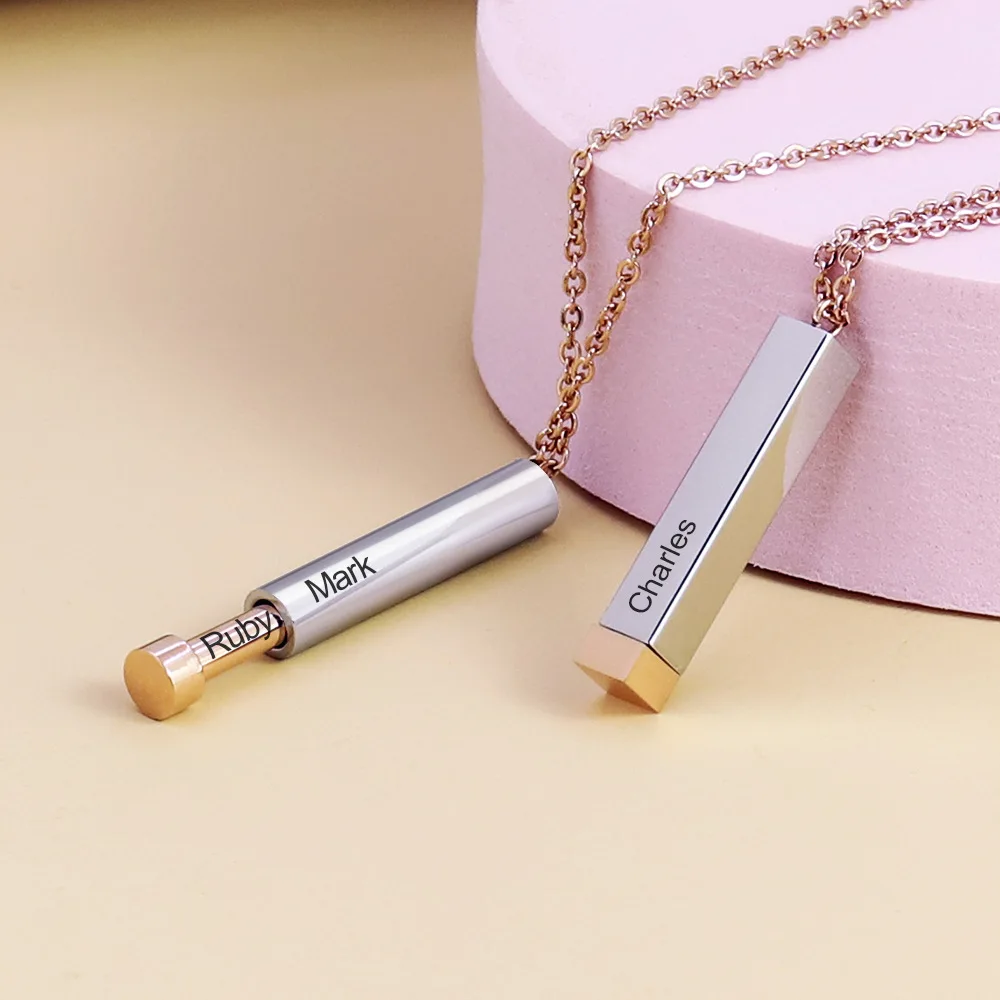 Retractable Three-Dimensional Stick Pendant DIY Customized Name Necklace for Woman Men Anniversary Valentine's Day Gift