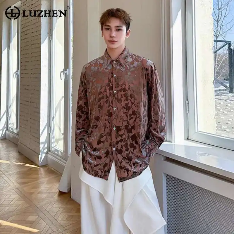 

LUZHEN 2025 Spring Elegant Temperament Floral Printed Long Sleeve Shirts Men Trendy Luxury Loose High Quality Casual Tops LZ9390
