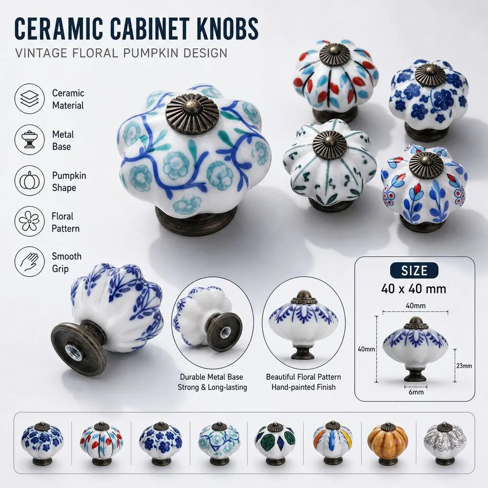 Gifts Ceramic Drawer Pulls Floral Pattern Vintage Style Cabinet Door Knobs Pumpkin Shape Furniture Knobs Cupboard Door