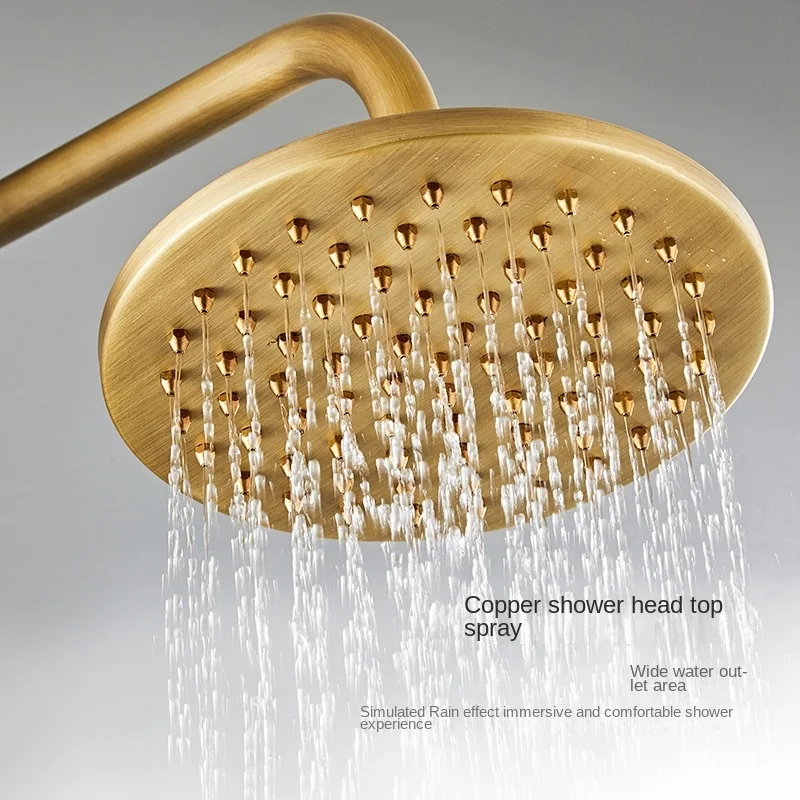 Household European Style Copper Brass  Shower Set Antique Bathroom Shower Nozzle Lifting And Lowering Light Luxury Faucet