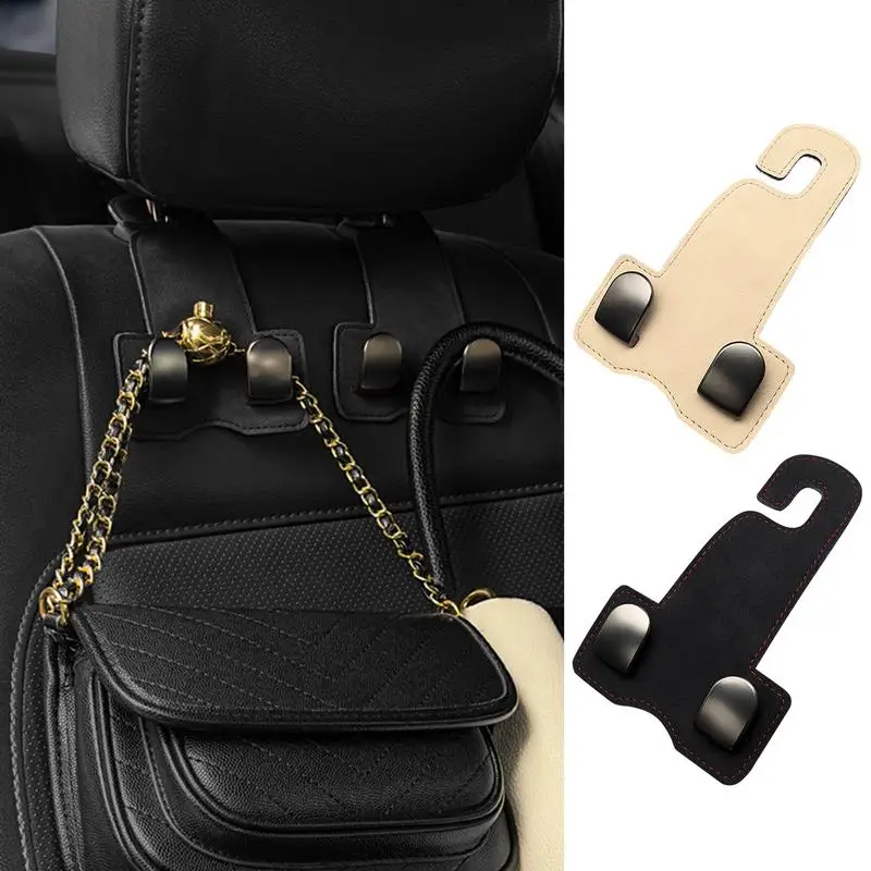 Headrest Hooks For Car Headrest Hangers Organizers Multifunctional Falling Resistance PU Leather Bag Hooks Cell Phone Holder For