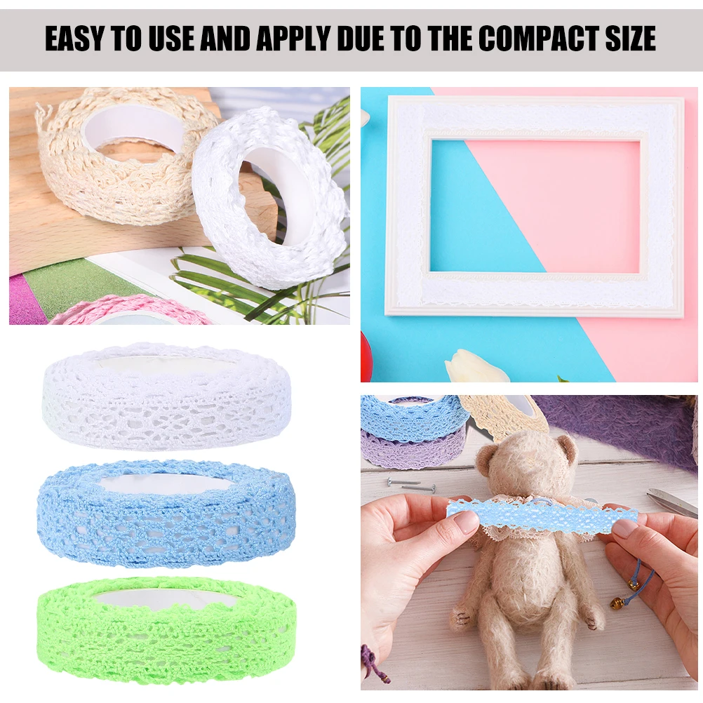 

3 Rolls Fabric Lace Tape for DIY Adhesive Decorative Stickers Photo Frame Scrapbooking Packaging Tapes H Crafting