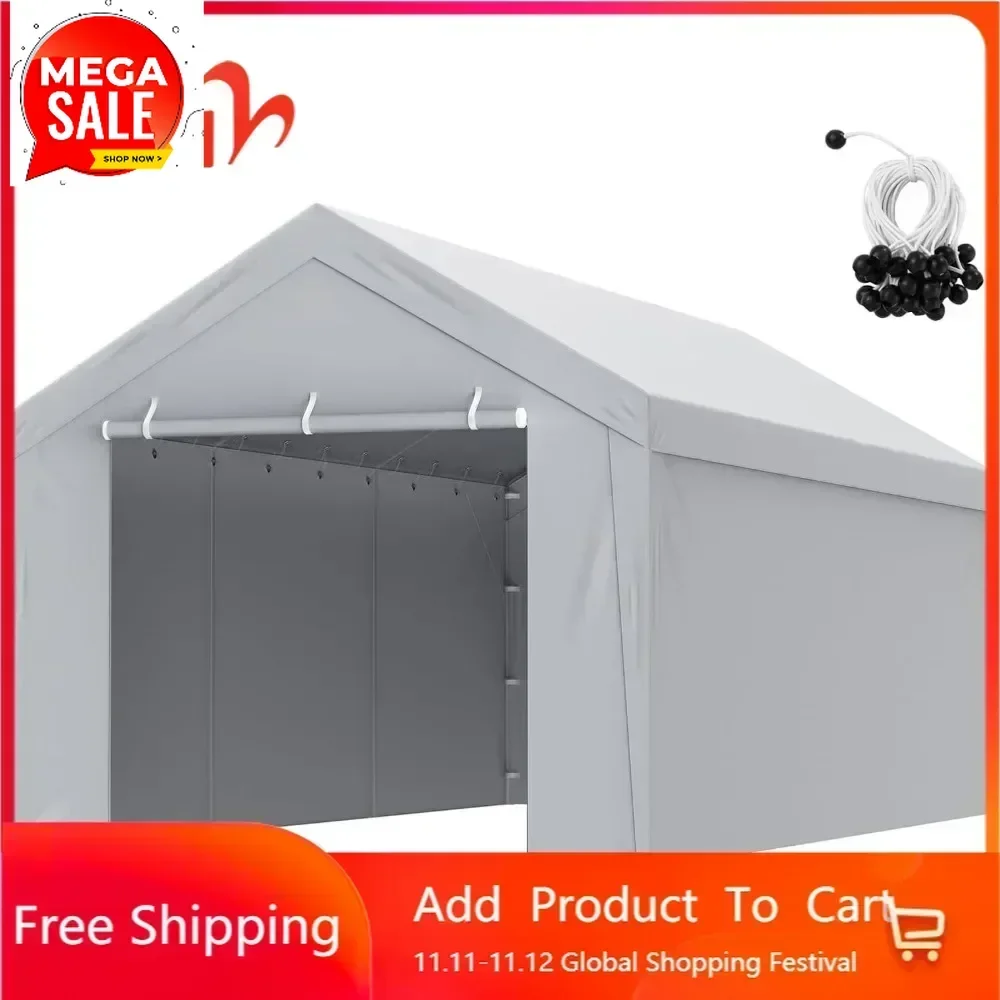 Hot-sellingCarport Replacement Canopy Cover Top + Side Wall 10 x 20 ft, Garage Tent Shelter Tarp Heavy-Duty Waterproof  UV Prote