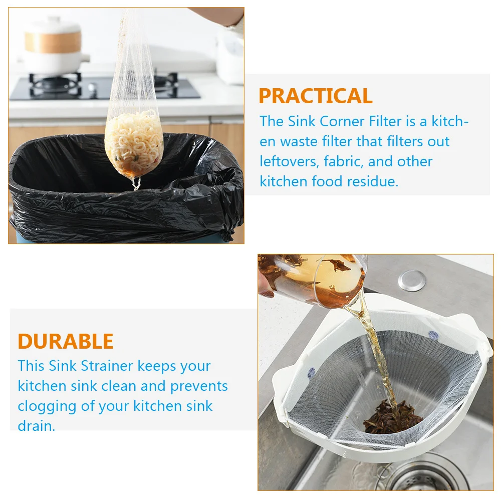 

1 Set Of Kitchen Sink Corner Filter Mesh Tri-Holder Drain Strainer For Food Residue Fruit Vegetable Cleaning Foldable Storage