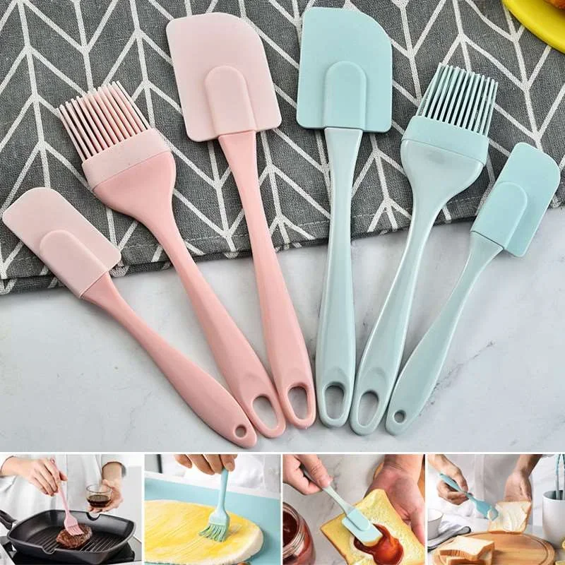 3PCS Non-stick Silicone Spatula Set Kitchen DIY Cream Scraper Cake Butter Spatula Oil Brush