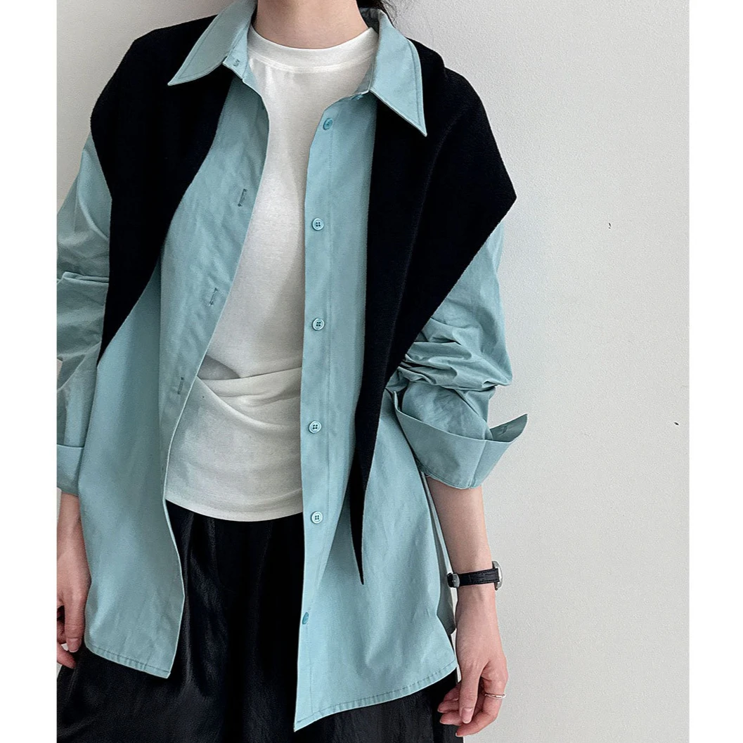 

Women Blouses Shirt Vintage Top Turn Down Collar Full Sleeve Tops Y2k Streetwear Elegant Splice Shirts Casual Spring 2026