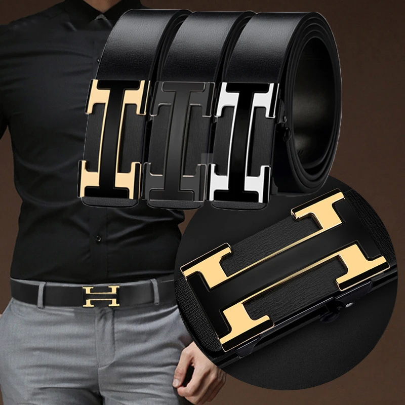 

Mens Belt Genuine Leather Width 33mm PU Leather Belts for Men High Quality Casual Luxury Strap Male Metal Automatic Buckle Belts