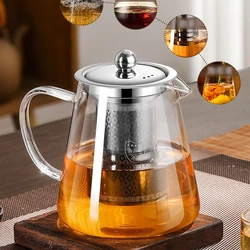 Large Capacity High Borosilicate Heat Resistant Glass Teapot with Stainless Steel Tea Strainer Infusers Jug Home Glass Teaware