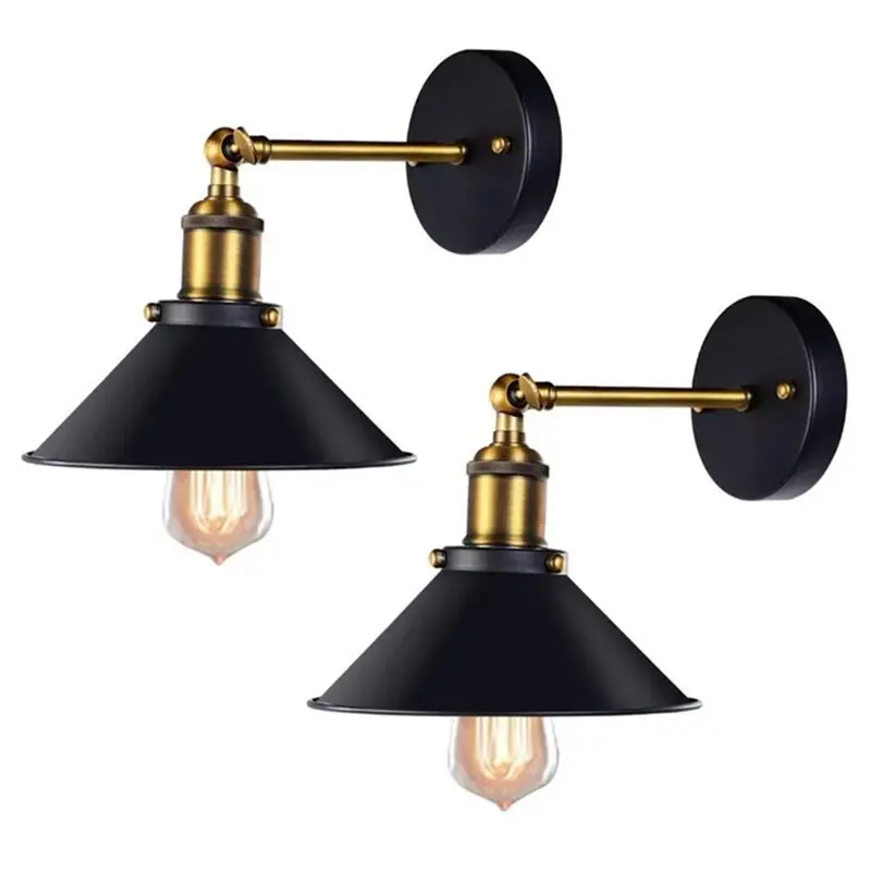 【party-day】american-style-rural-retro-industrial-style-wall-lamp-iron-small-black-umbrella-wall-lamp-black-and-gold-indoor-wall