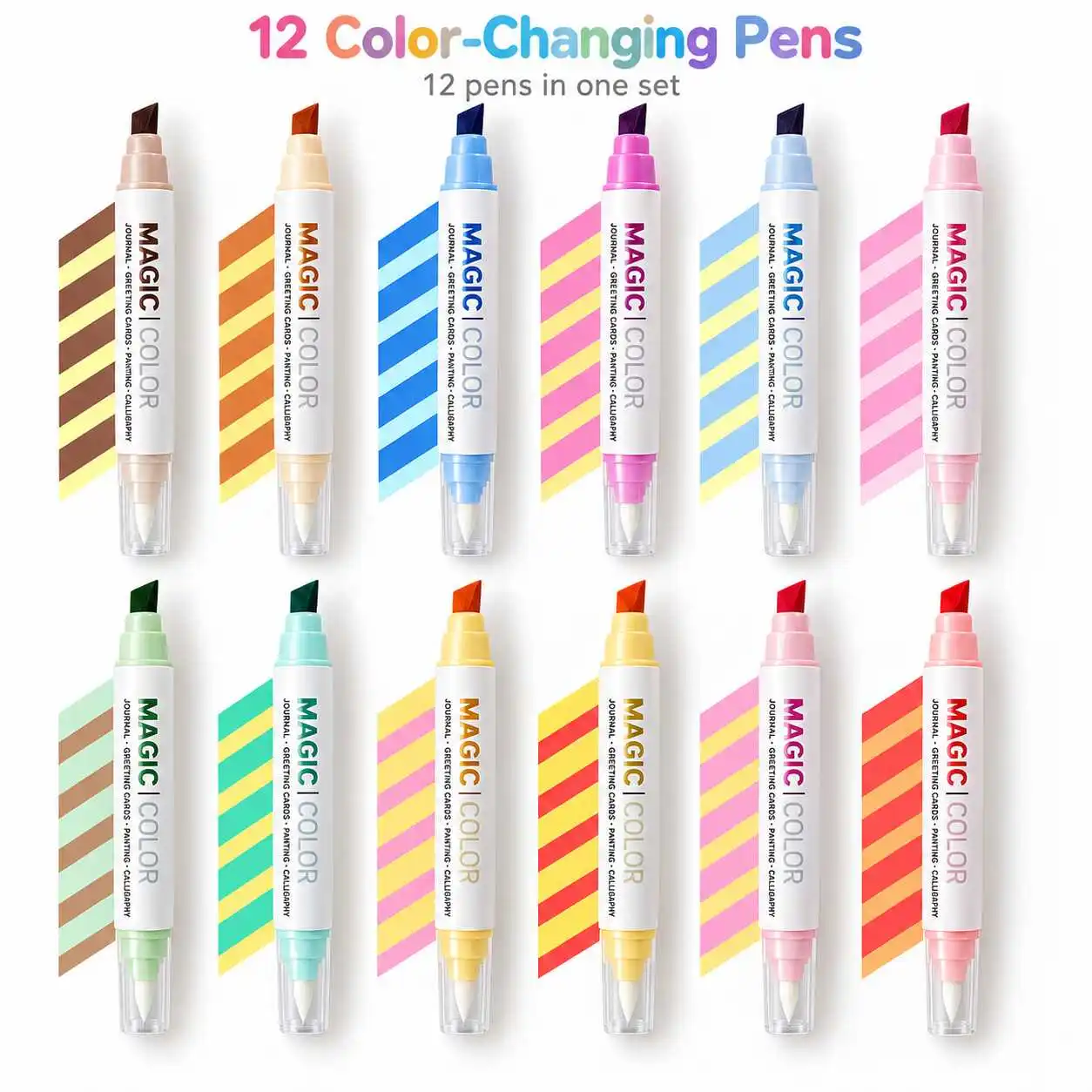 12pcs Magic Color Changing Dual Ended Marker Pens Set for Journals Scrapbooks Doodles and DIY Art