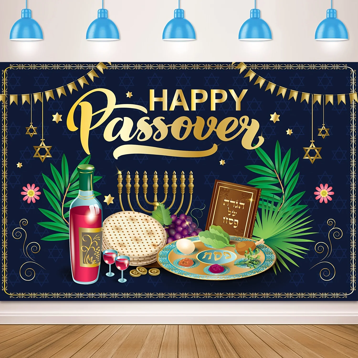 Happy Passover Backdrop Jewish Holiday Decoration Hanging Jewish Pesach Wall Background Decor Passover Background for Wedding