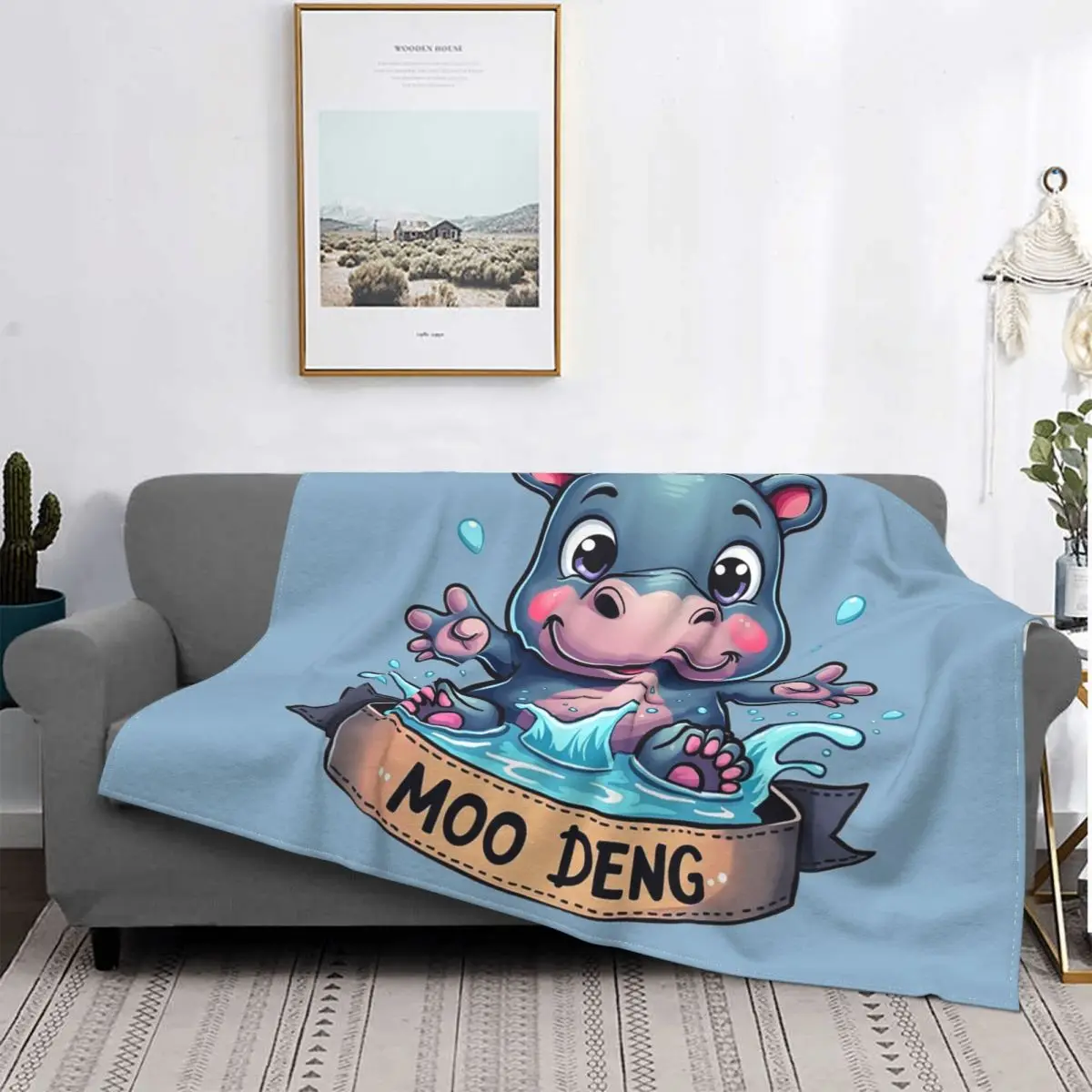 

Moo Deng I Love You Надувная свинья Милое детское одеяло с бегемотом Мягкое фланелевое одеяло Постельное белье для кровати Гостиная Пикник Диван