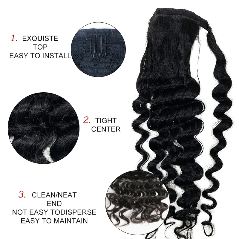 تمديد ذيل حصان مموج طبيعي 12-26 بوصة 100% لف الشعر حول الرباط مع مقاطع ذيل حصان لون نقي هيربيسي للنساء #5