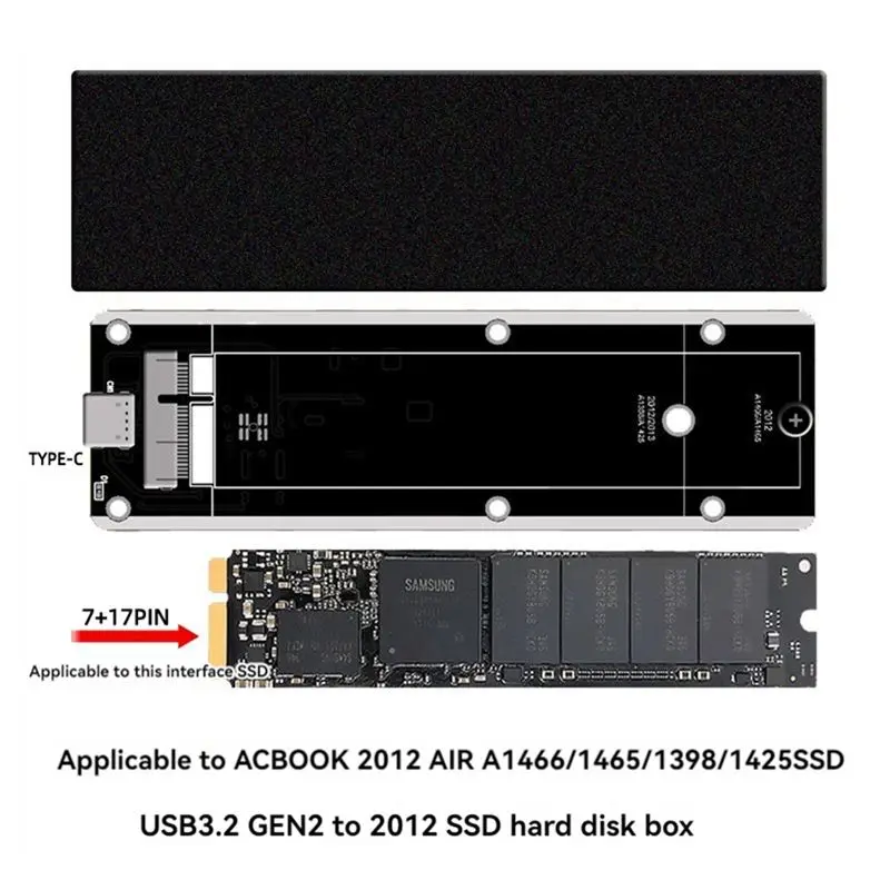 Exquisite-For 2012 Air A1425 A1398 A1465 A1466 SSD Case USB3.2 GEN2 6Gbps M.2 SATA SSD Box SSD Enclosure
