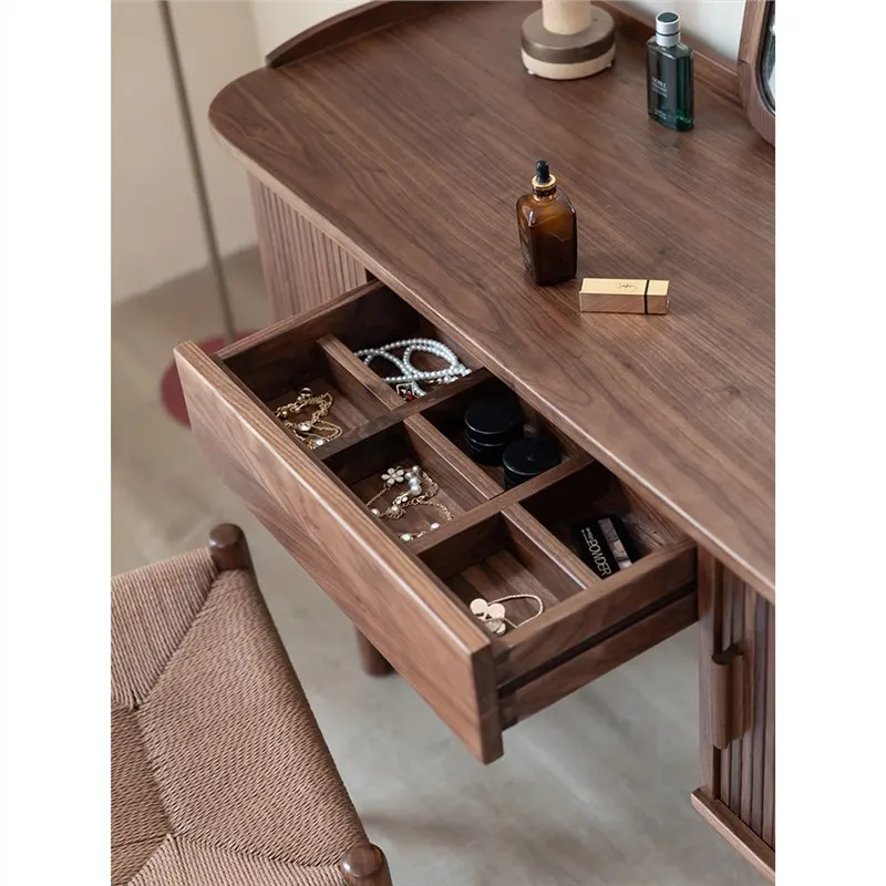 Nordic black walnut all solid wood dresser oak cherry wood storage cabinet minimalist Chinese roller shutter makeup table and