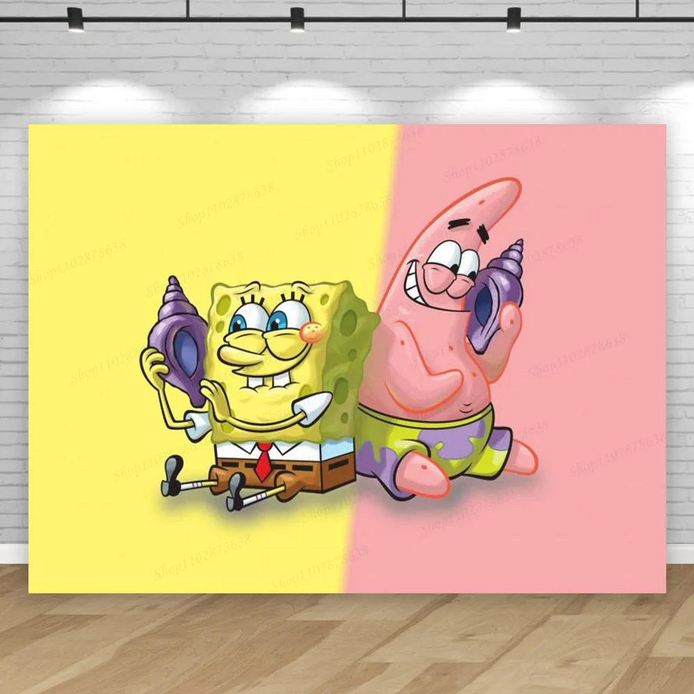 Backdrop Sponge-Bob Party Panel Photography Baby Boy  Birthday Party Background Decoration Patrick Star Photo Banner Props Decor