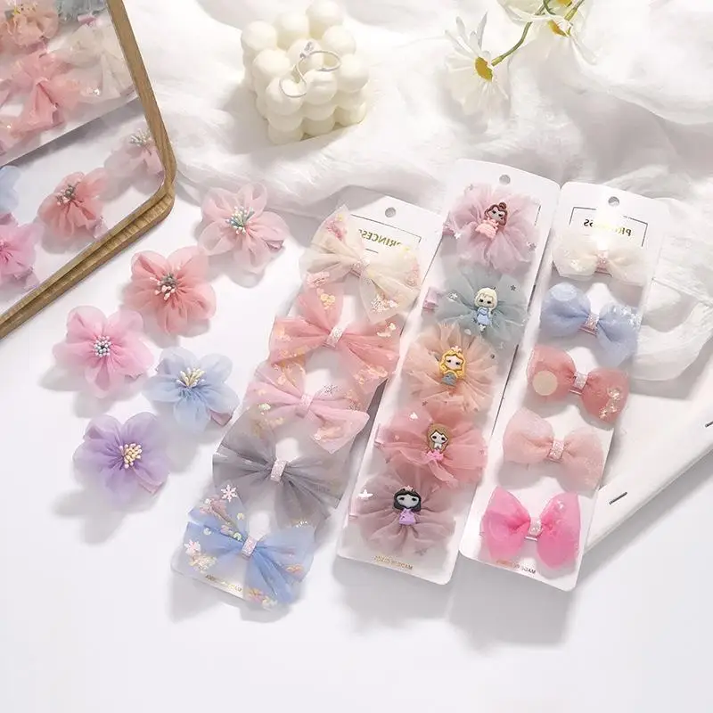 Korean version of children's net yarn bow wrap hair clip hair accessories do not hurt hair