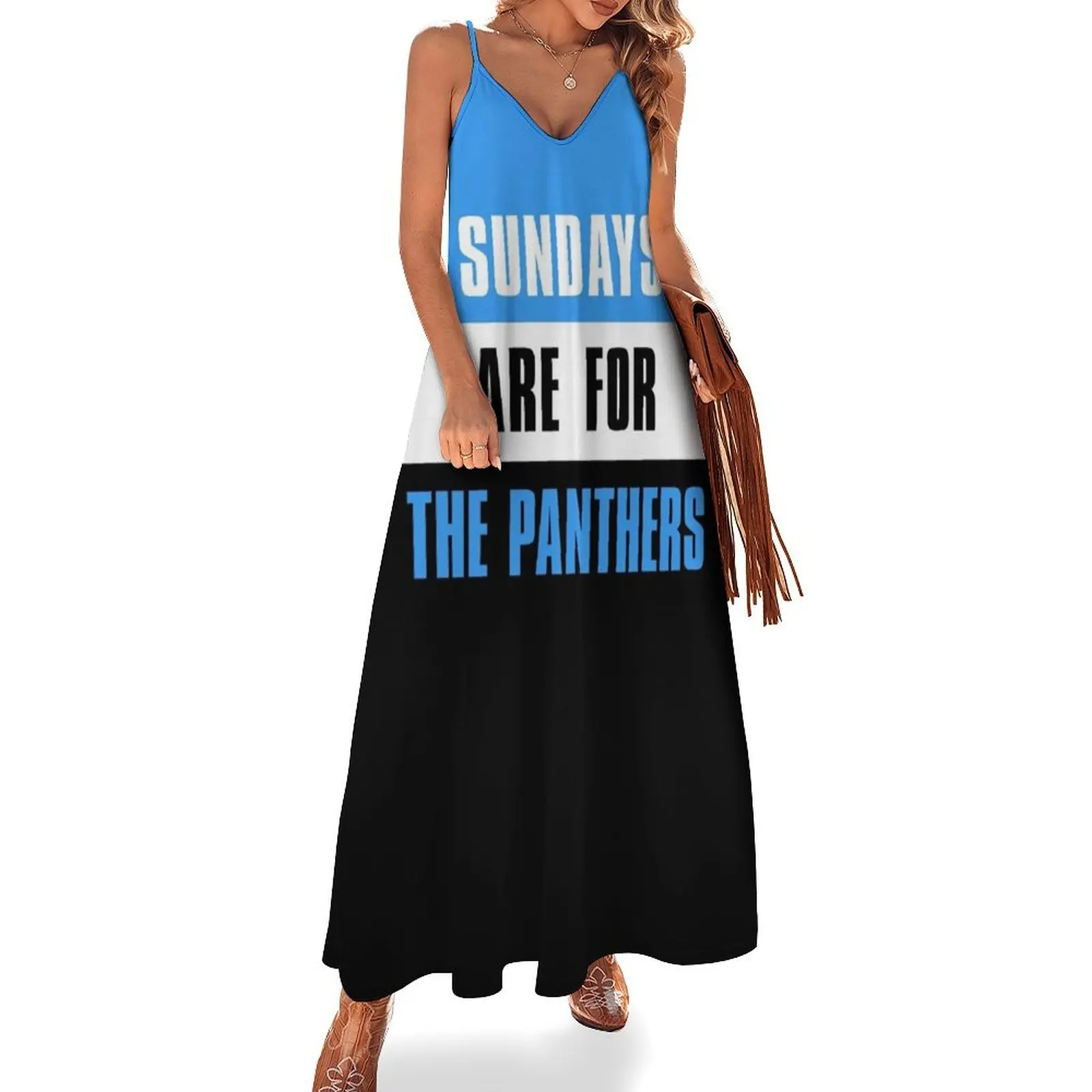 Sundays are for The Panthers, Carolina Panthers Sleeveless Dress Women's summer long dress party dresses woman